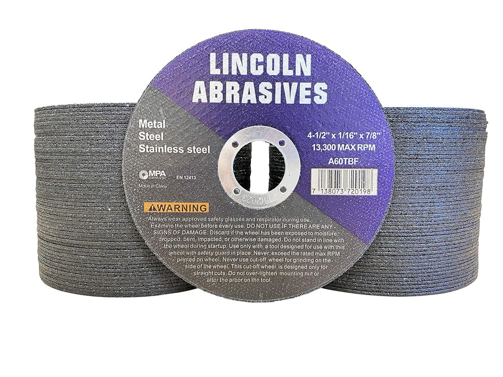 100 Pc 4.5" x 1/16" x 7/8" Cut-Off Wheels Lincoln Abrasives Me...