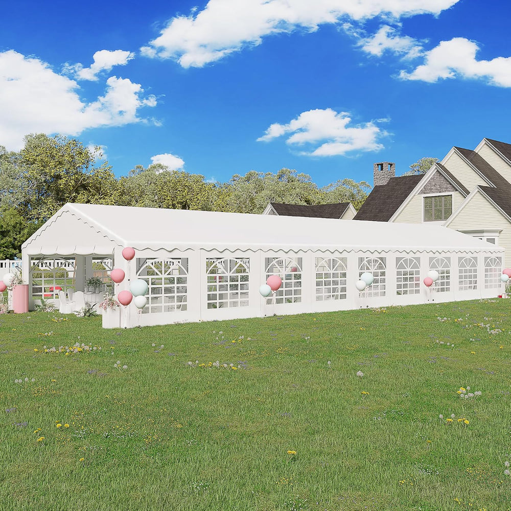 EROMMY 20x60FT Heavy Duty Party Tent, White Outdoor Wedding Canopy with Remov...