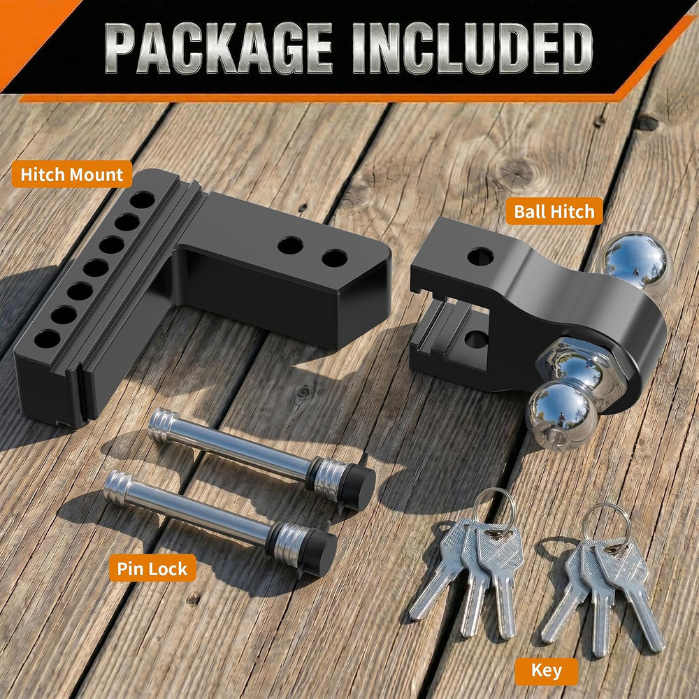 2.5" Aluminum Adjustable Trailer Hitch, 6 in Drop/Rise, 18.5K GTW