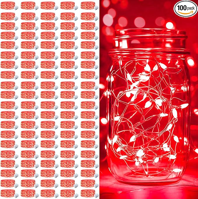 pozzolanas 100 Pack Red Battery Operated String Lights - 7ft Waterproof Fairy...