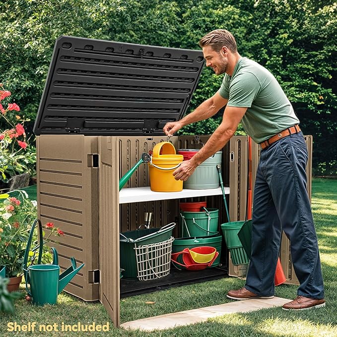 DWVO 35 Cuft Outdoor Horizontal Storage, Waterproof Resin Storage Shed