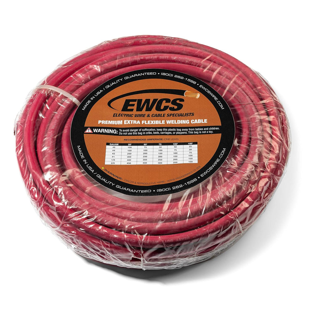 EWCS 2 Gauge Premium Extra Flexible Welding Cable 600 Volt - Red - 25 Feet - ...