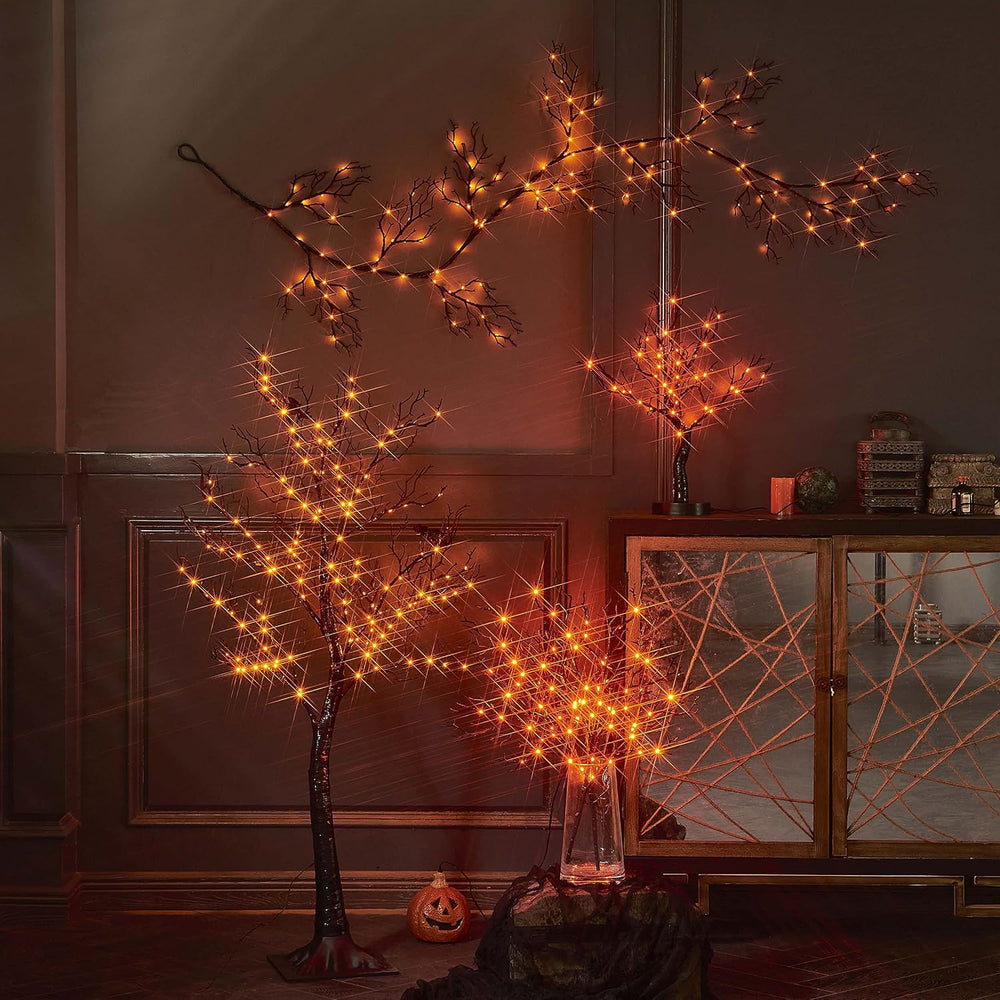 LITBLOOM Halloween Tree with Lights Plug in 4FT 150 Orange Fairy Lights, Ligh...
