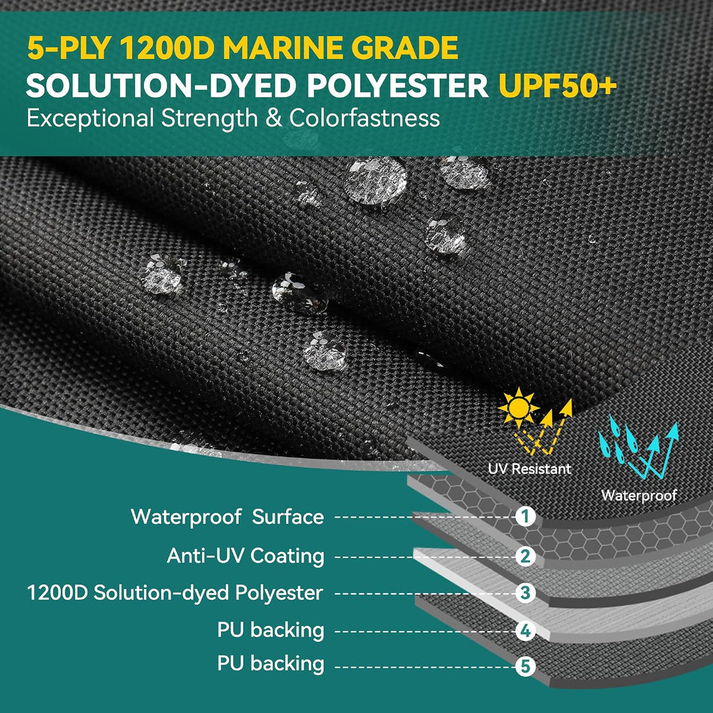 Heavy Duty 5 Layers 1200D Jon Boat Cover 12ft - 14 ft with Motor Cover