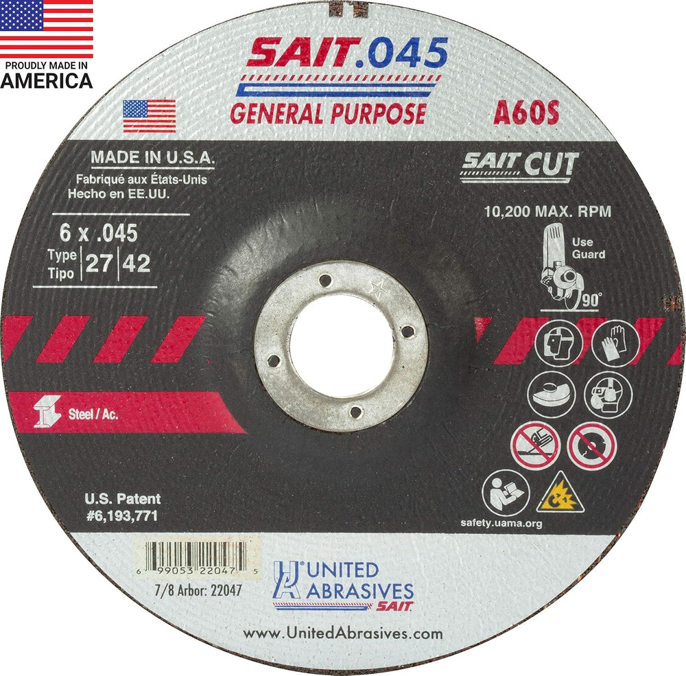 United Abrasives-SAIT 22047 A60S General Purpose Cut-Off Wheel (Type 27/Type ...
