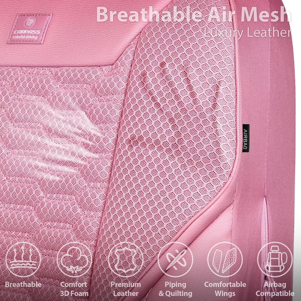 CAR PASS 3D Foam Mesh Leather Car Seat Covers Full Set, Pink Breathable Mesh ...