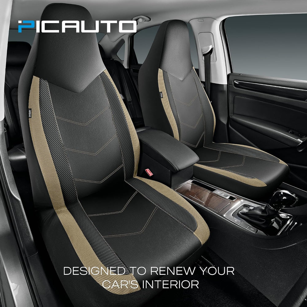 PIC AUTO Leather Car Seat Covers, Sports Carbon Fiber & Mesh Design, High...