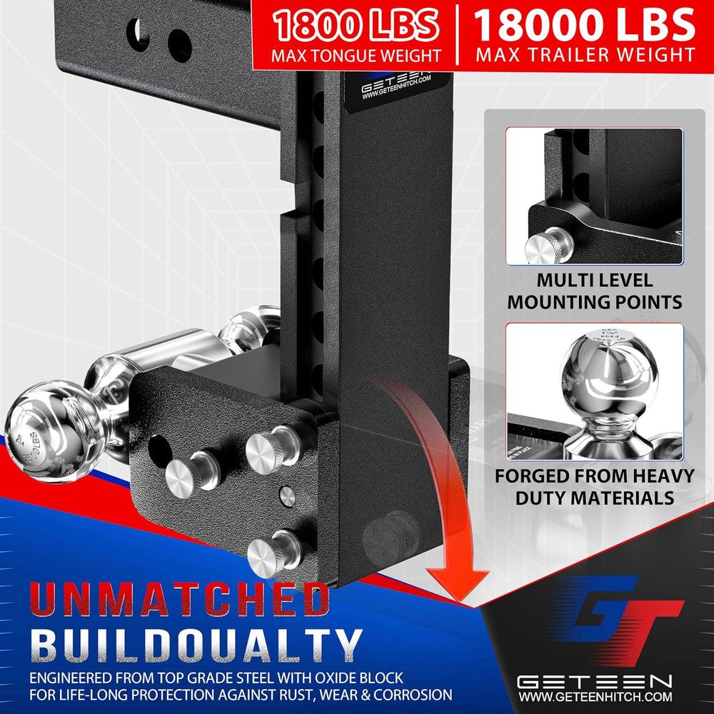Adjustable Trailer Hitch 2.5" Receiver, Dual Ball Drop Hitch 18K LBS