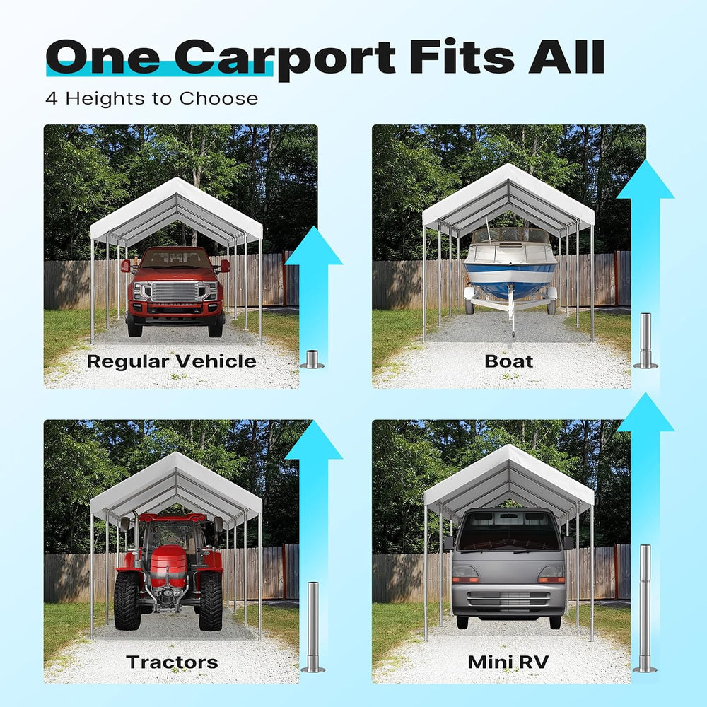 10x20 ft Heavy Duty Carport, Adjustable Height Car Canopy