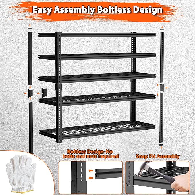 Storage Shelves Heavy Duty, 5-tier Adjustable Metal Industrial Utility Shelf ...