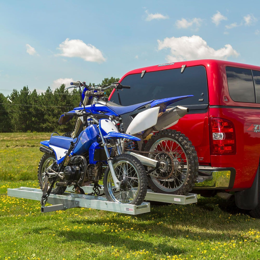Black Widow Double Motorcycle Bike Hitch Carrier, Loading Ramp, 600 lb Cap