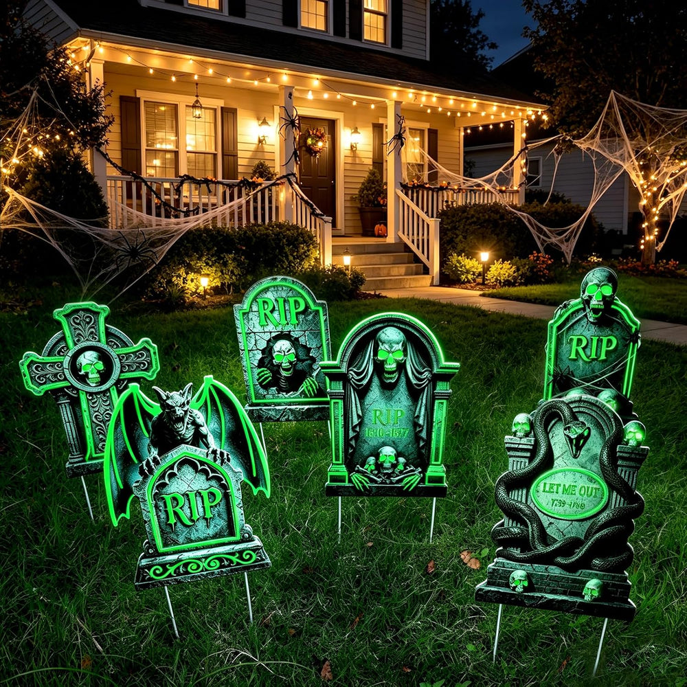 Glowing Halloween Tombstones Outdoor Decorations 14.9 x 9.8 inch Yard Sign wi...