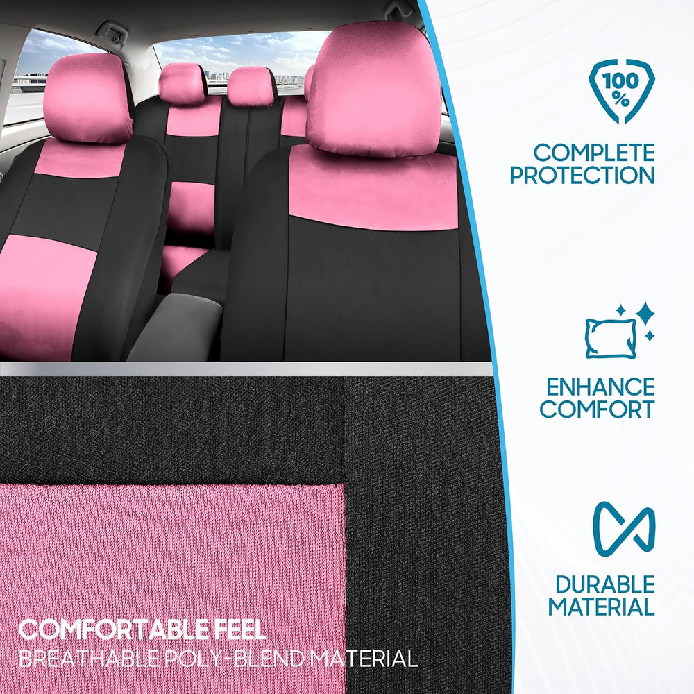 BDK PolyPro Pink Car Seat Covers Full Set with 4-Piece Car Floor Mats - Two-T...