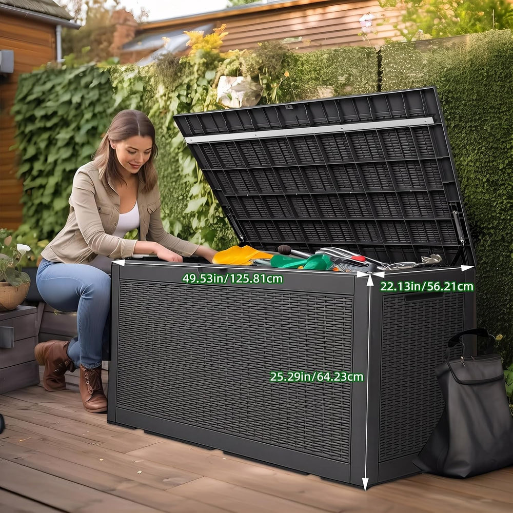 120 Gallon Outdoor Deck Box, Lockable Waterproof Outdoor Storage Boxes For Ga...