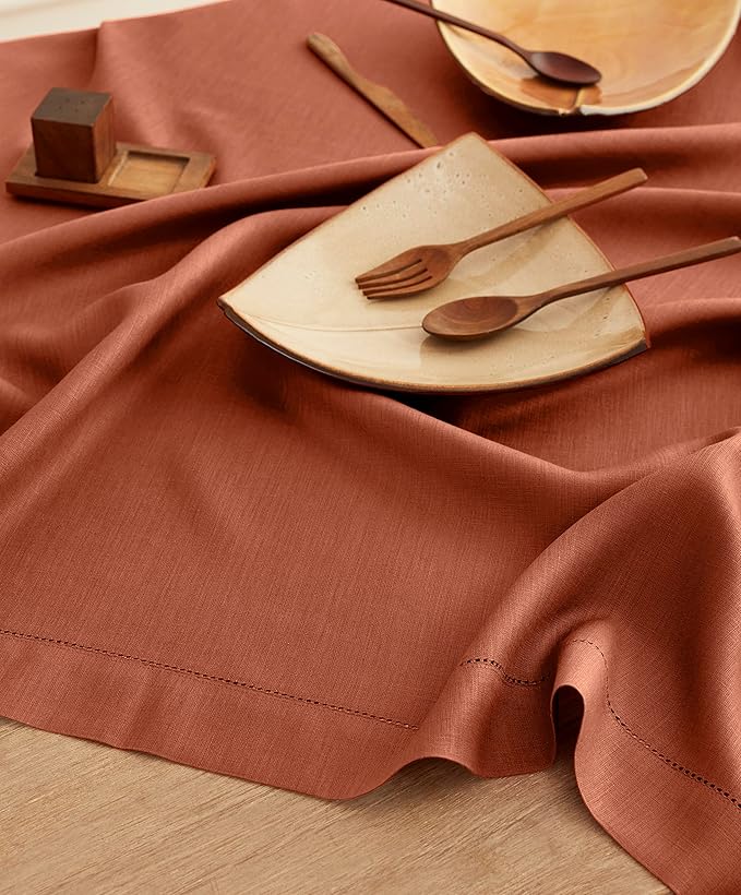 Solino Home Linen Tablecloth 60 x 156 Inch - Classic Hemstitch 100% Pure Line...