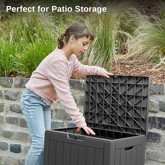 EAST OAK Outdoor Storage Box, 31 Gallon Deck Box, Waterproof Resin Storage Bin