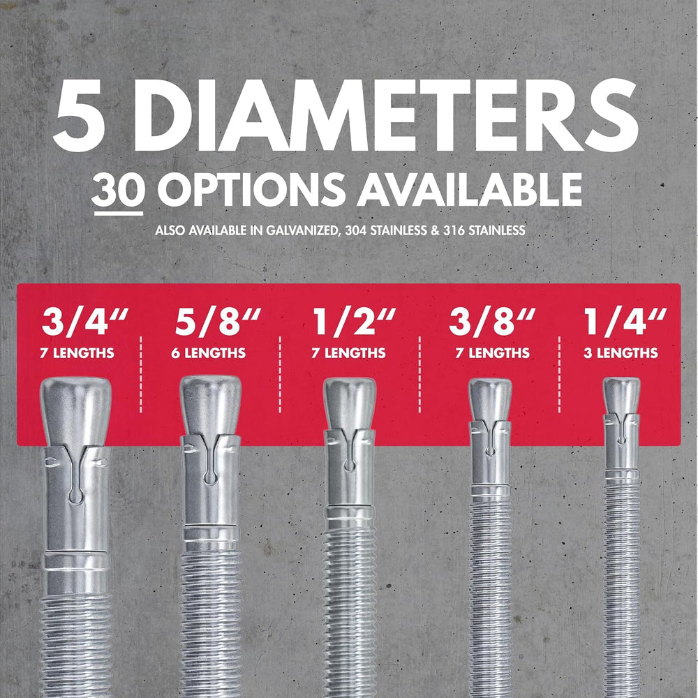 1/2" x 5-1/2" Zinc-Plated Wedge Anchors for Concrete & Cement (...