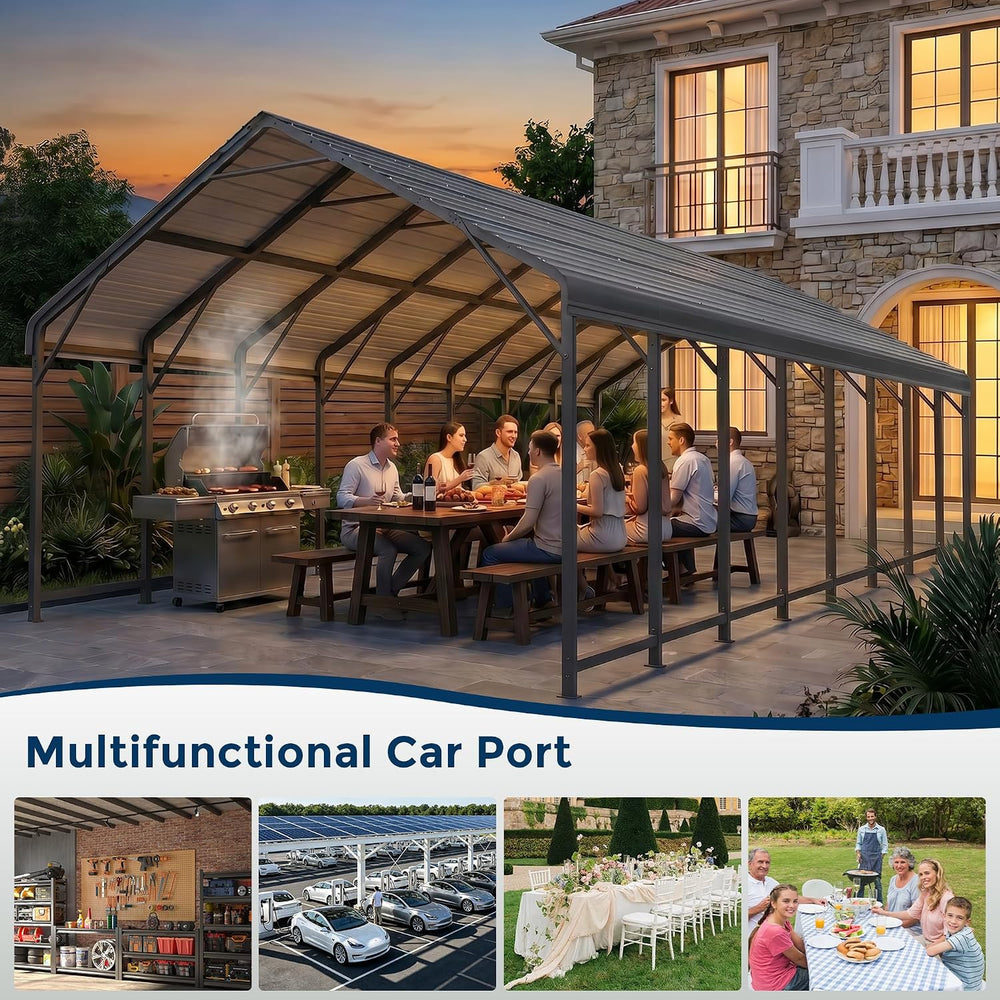 20x40FT Extra Large Heavy Duty Metal Carport 132° Steep Anti-Pooling Roof