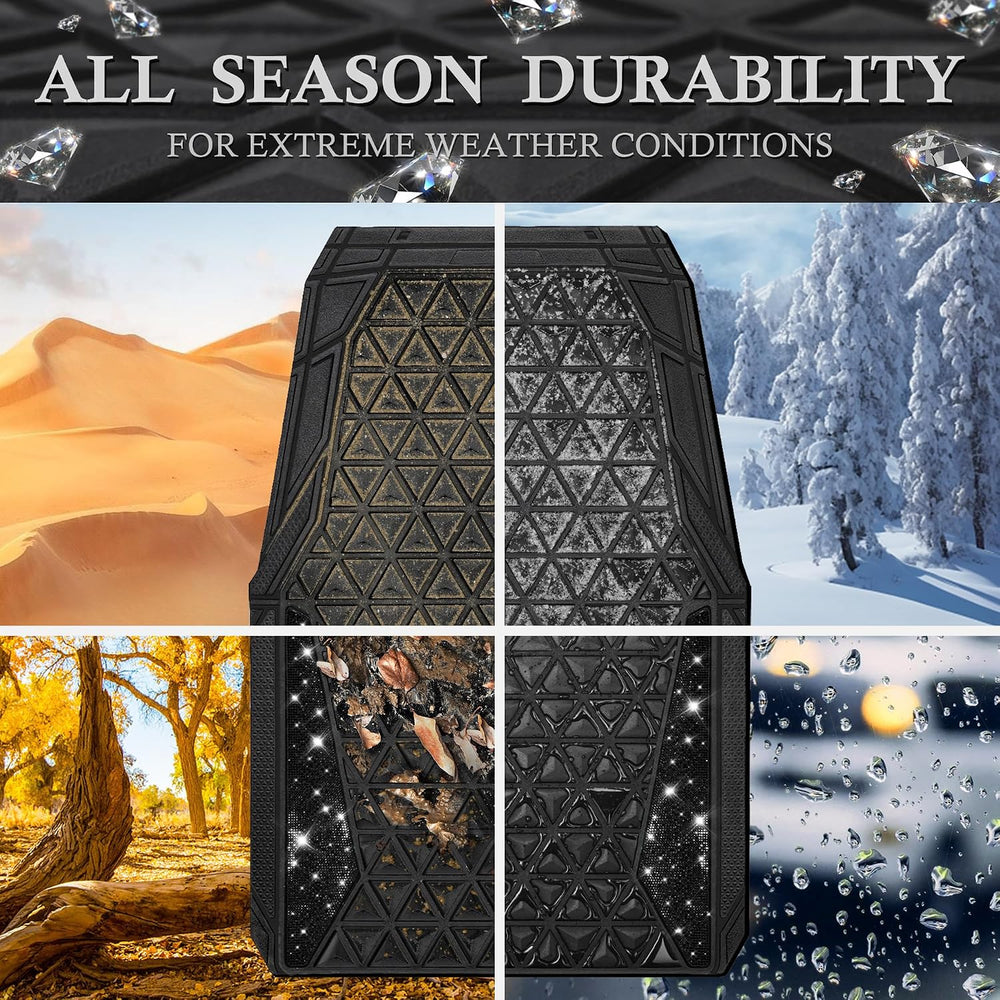 CAR PASS Bling Diamond Car Mats Rubber Floor Mats Full Set Anti-Slip 3D Rhomb...