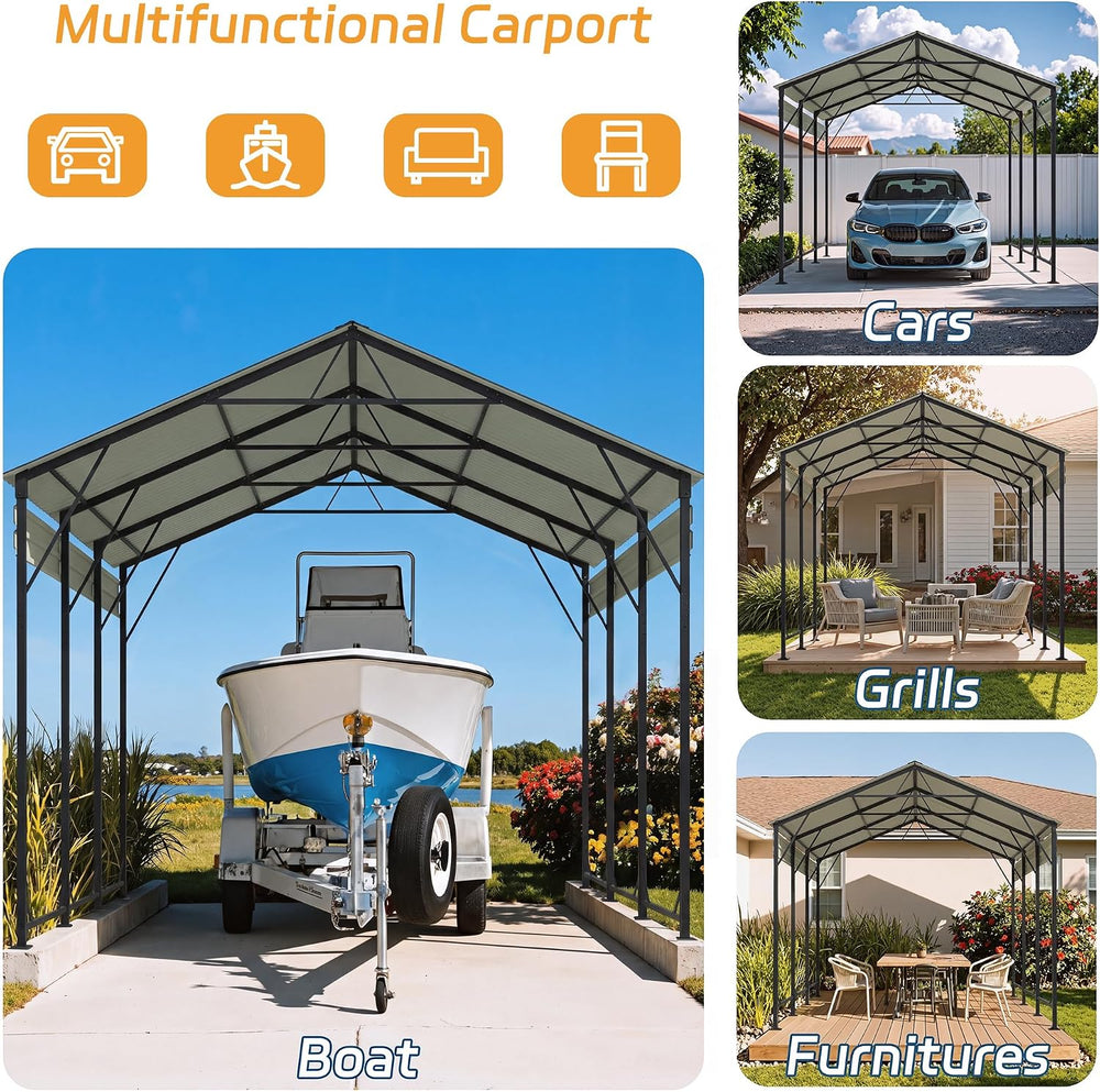 Patiowell 10x15 FT Metal Carport, Heavy Duty Carport, Black