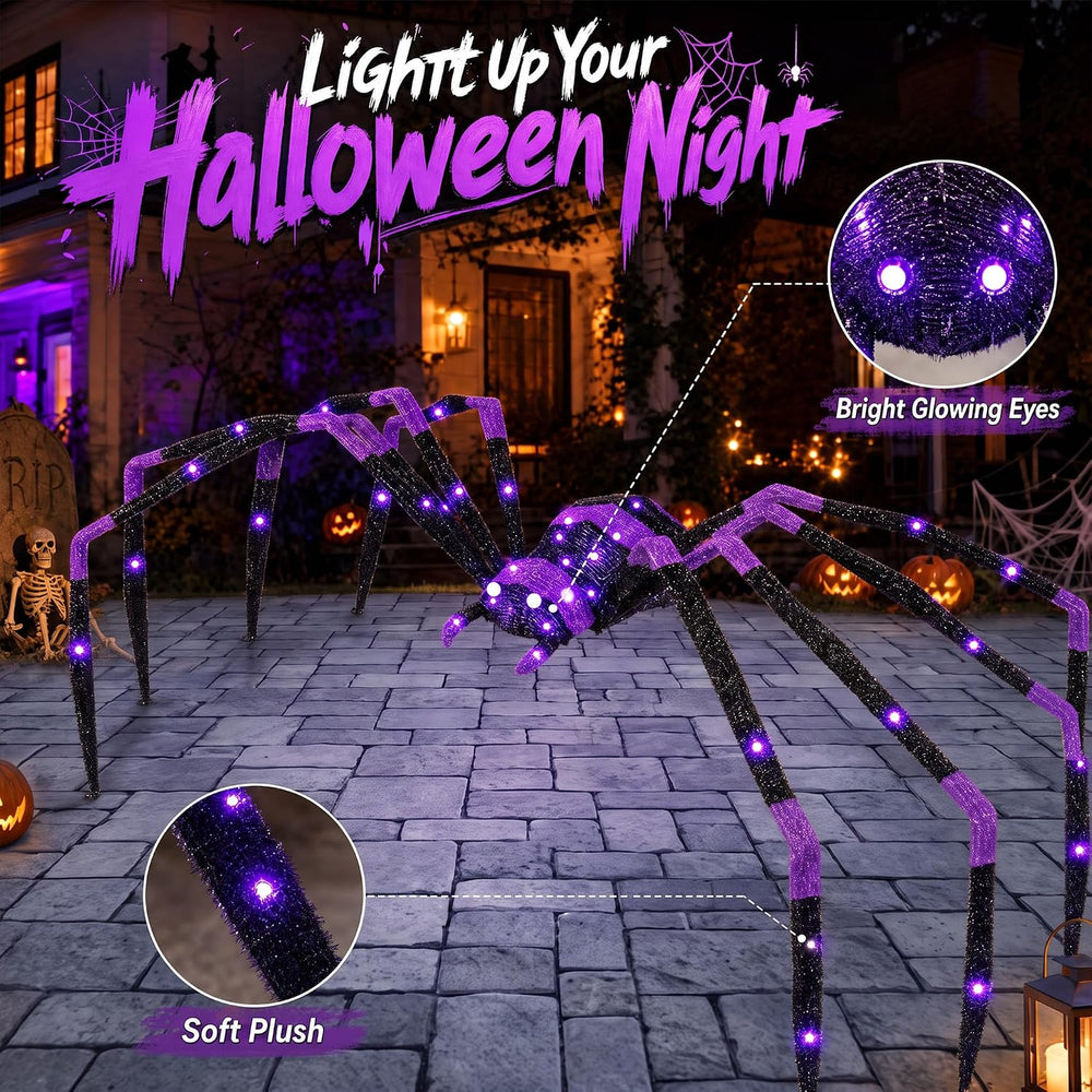 6.8 FT Giant Spider Halloween Decorations, 128 LED Light Up Spider