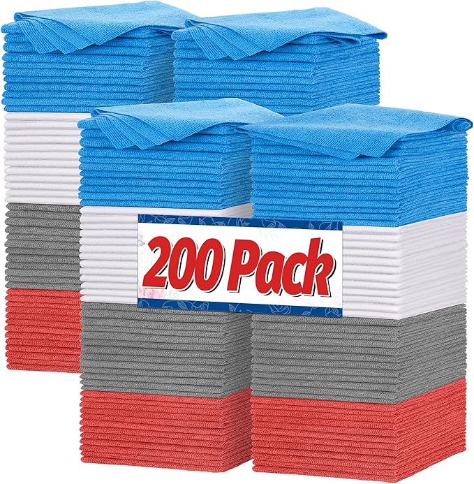 FIXSMITH Shop Towels, Microfiber Cleaning Cloth Bulk, 200 Pack Microfiber Towels