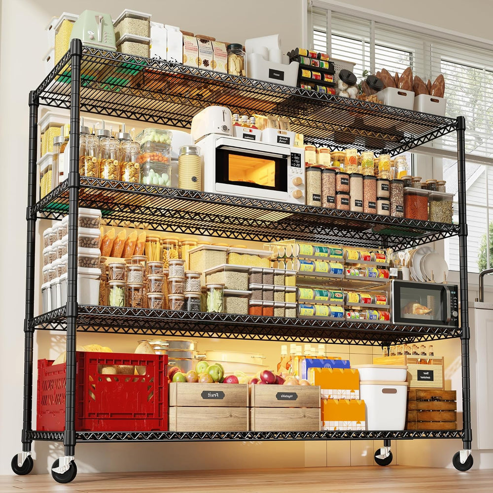 REIBII Storage Shelves, Garage Shelving 60"W Wire Shelving with Wheels