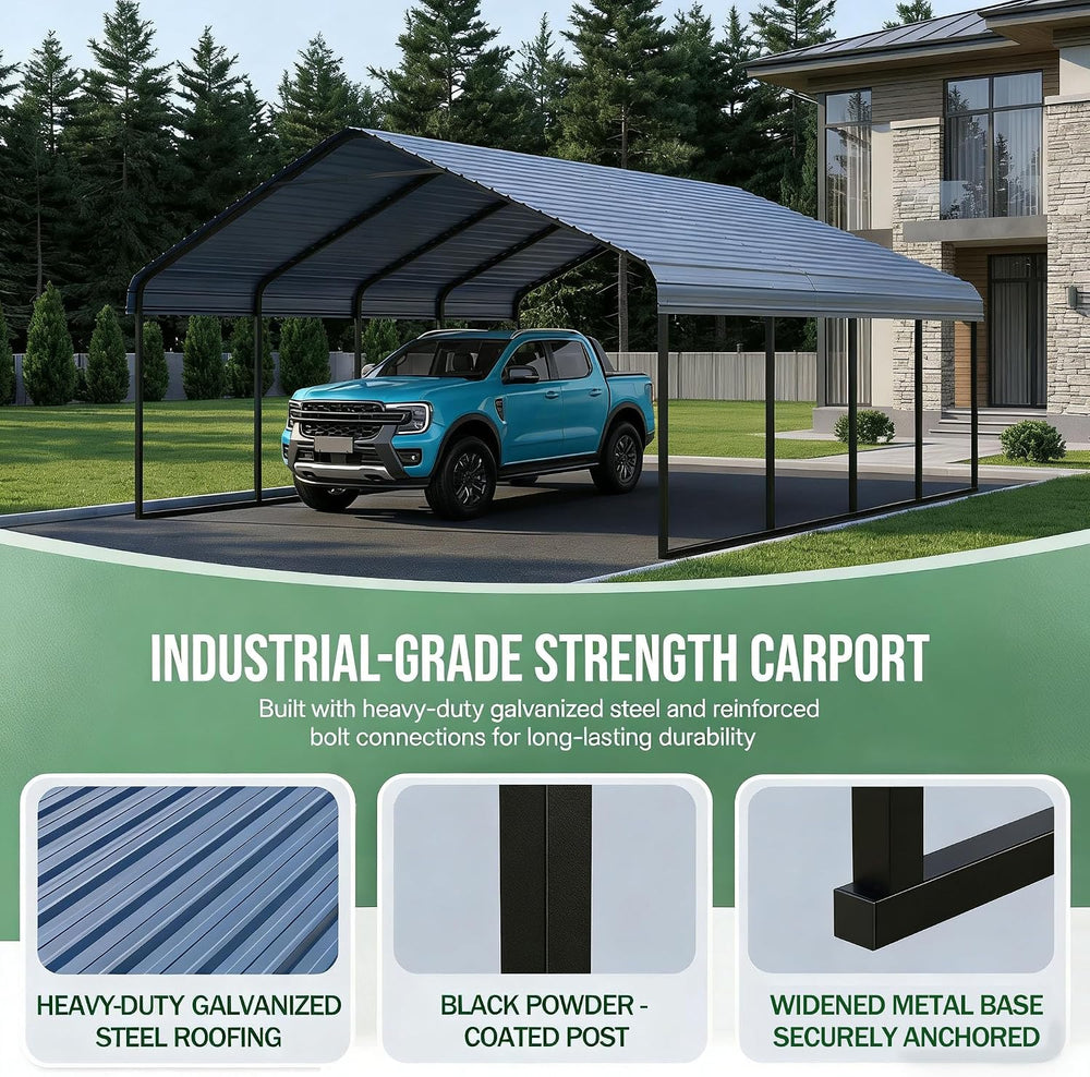 10x20 ft Heavy Duty Metal Carport Canopy Kit for 1-2 Cars