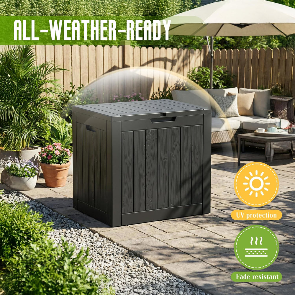 DRATO 35 Gallon Outdoor Storage Box Waterproof, Resin Small Deck Box, Black