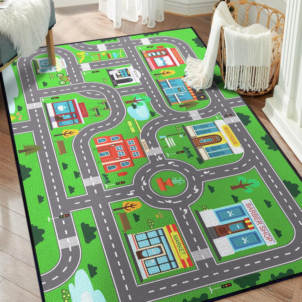 Play Rug for Playroom 59"x39" Car Mat Town City Road Map for Boys B...