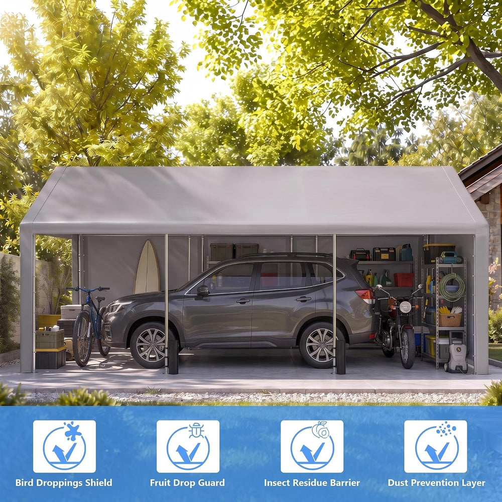 Jocoevol Carport 10x20 FT Enclosed Carport with Roll-up Windows, Portable Gar...