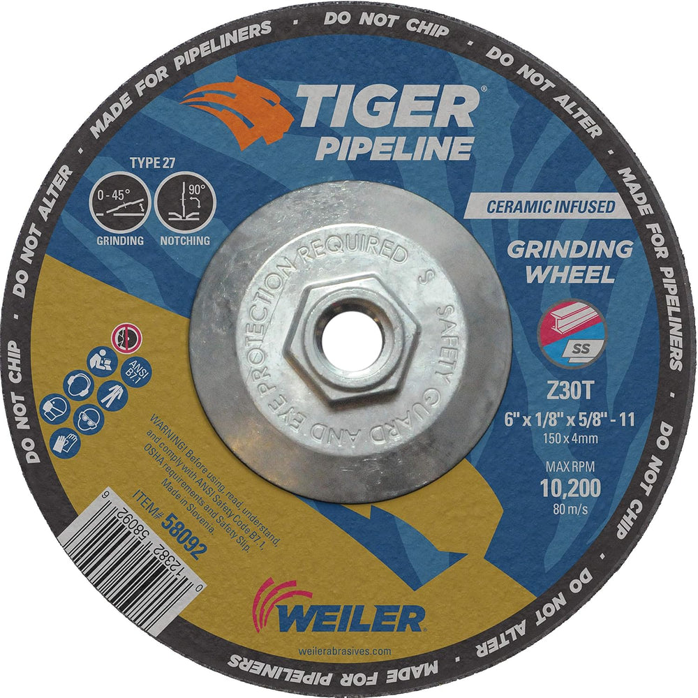 Weiler 58092 6" x 1/8" Tiger Pipeline, Z30T, Type 27, 5/8"-11 ...