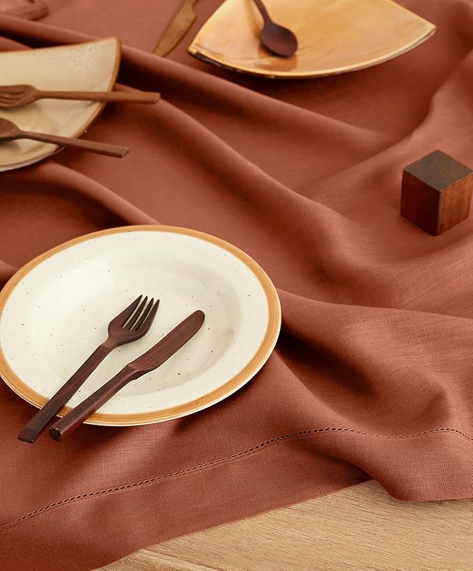 Solino Home Linen Tablecloth 60 x 156 Inch - Classic Hemstitch 100% Pure Line...