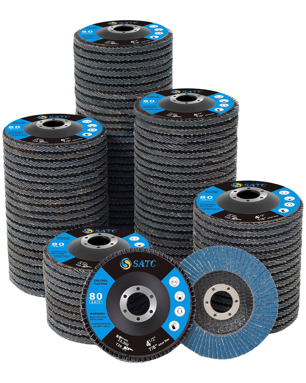 S SATC Premium 4.5" x 7/8" Inch 80 Grit Flap Discs for Angle Grinde...