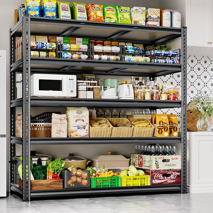 48"W Garage Shelving, 2650LBS Storage Shelves heavy duty, 5 Tier Metal S...