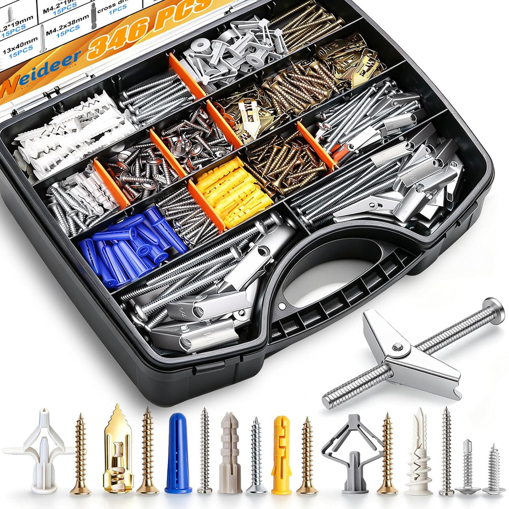 weideer 346PCS 11Sizes Drywall Anchors and Screws Assortment Kit,Toggle Bolts...