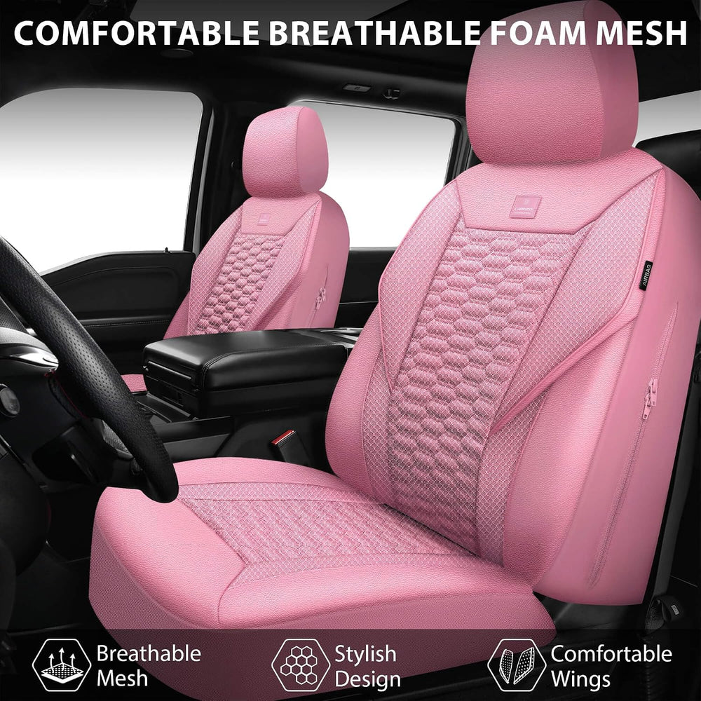 CAR PASS 3D Foam Mesh Leather Car Seat Covers Full Set, Pink Breathable Mesh ...