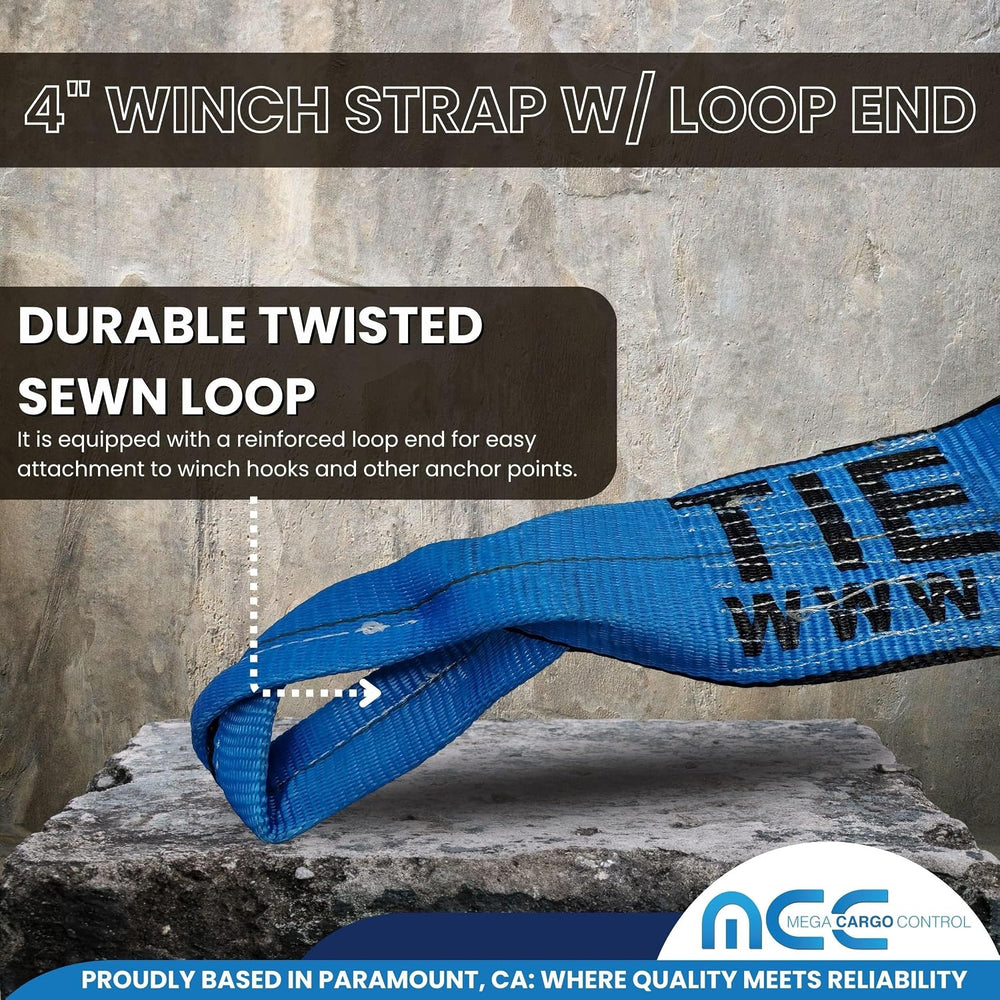 Mega Cargo Control 4" Flatbed Winch Straps with Loop Ends - 5,400 Lbs WL...