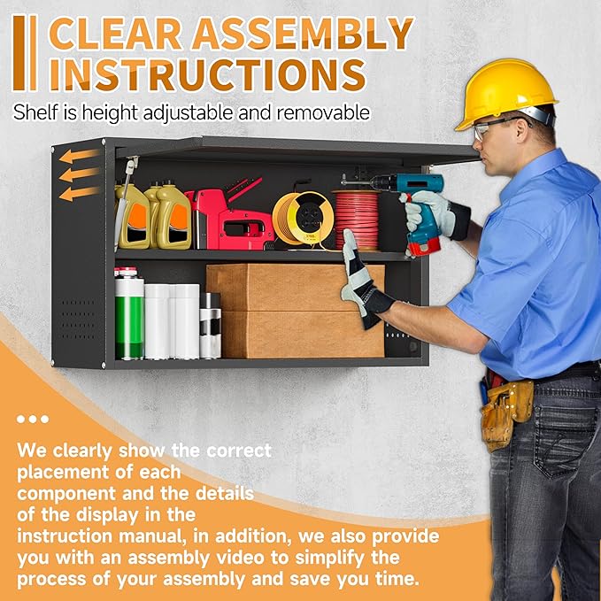 Metal Garage Wall Cabinet with Up-Flip Door, Upper Storage Cabinets with