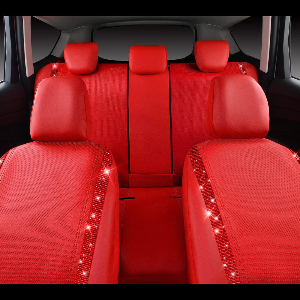 CAR PASS Bling Diamond Car Seat Covers Full Set, Shining Rhinestone Waterproo...