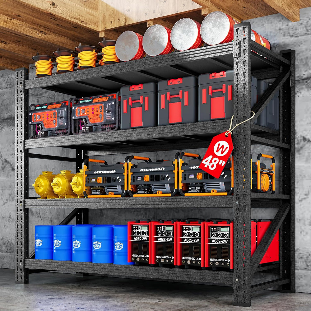 48" W Metal Storage Shelves Heavy Duty, 3000LBS Garage Shelving Units, 4...