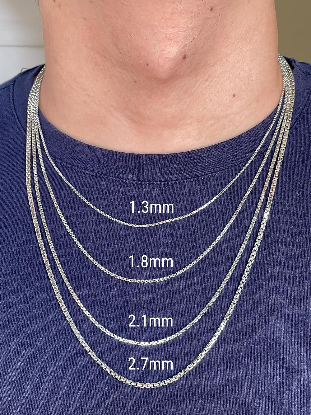 JEWELHEART 14K Real Yellow/White Gold Round Box Chain Necklace, 1.3mm-3.4mm