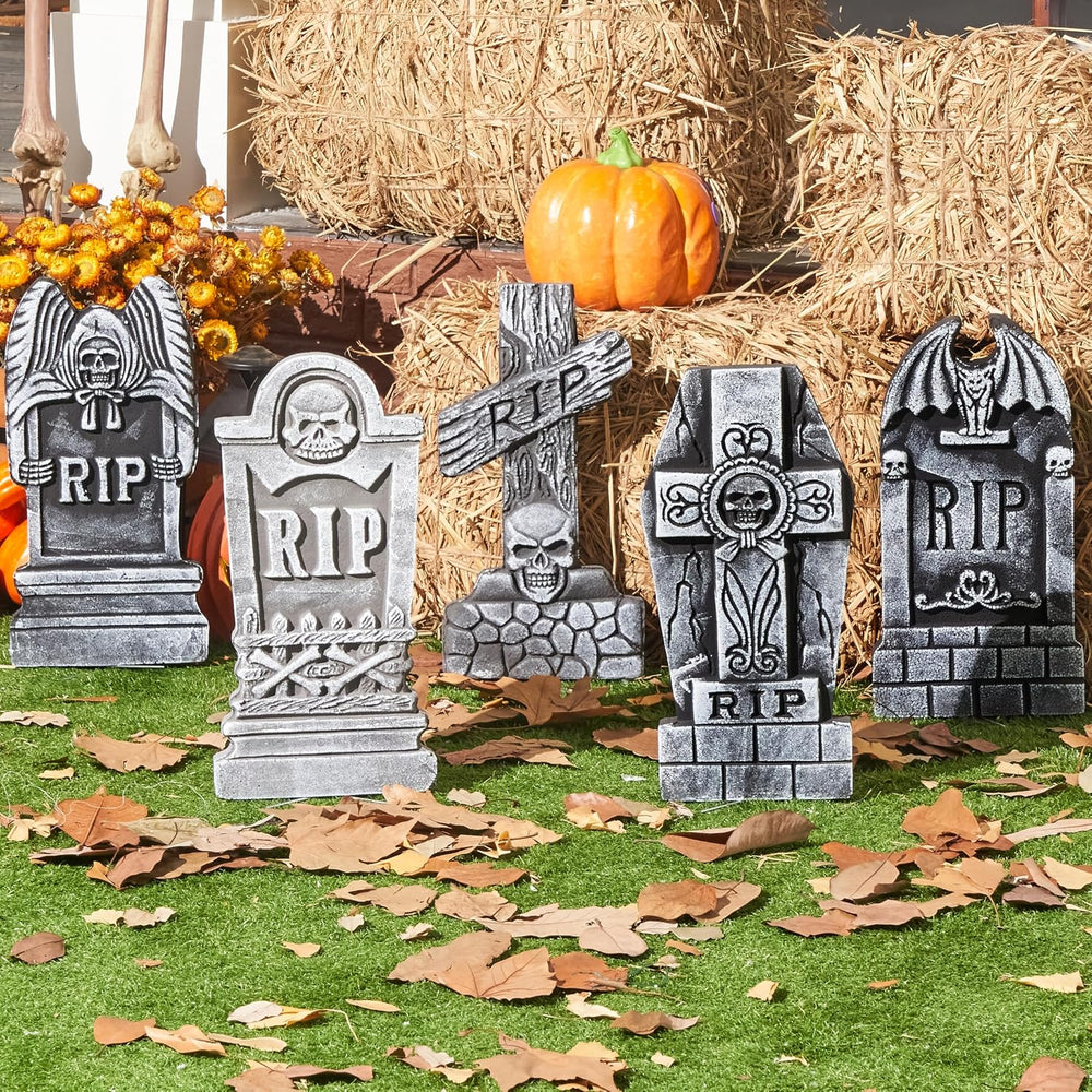 JOYIN 17” Halloween Foam RIP Graveyard Tombstones (5 Pack), Halloween Tombsto...